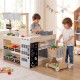 Kids grocery store playset with shopping cart, checkout counter, and colorful accessories for imaginative role play.