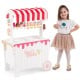 Kids ice cream cart playset in red with 12 accessories, featuring a display rack and easy-push wheels for fun playtime.