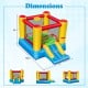 Kids inflatable bounce house with slide, featuring safety fence, dimensions 108.5" x 77" for indoor or outdoor fun.