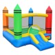 Colorful kids inflatable bounce house with slide, made of durable oxford cloth, perfect for outdoor fun and play.