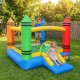 Kids inflatable bounce house with slide, colorful design, made of durable oxford cloth, perfect for outdoor fun.