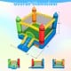 Kids inflatable bounce house with slide, made of durable oxford cloth, featuring colorful towers and safety mesh walls.