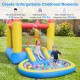 Kids inflatable bounce house with water slide and splash pool, featuring colorful balls for fun and sensory play.