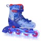 Kids inline skates in blue with light-up wheels, adjustable size, and breathable mesh lining for beginners ages 9-14.