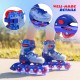 Kids inline skates in blue with light-up wheels, adjustable size, and breathable mesh for fun and secure skating.