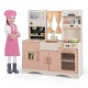 Kids kitchen playset in pink with microwave, coffee maker, and oven, perfect for imaginative play and cooking fun.