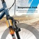 Front view of the Kids Mountain Bike featuring a suspension fork for shock absorption, ideal for smooth rides on rough.