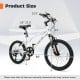 Kids mountain bike size chart showing dimensions for 20-inch model, ideal for children aged 8+ years.