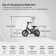 Kids mountain bike size guide showing wheel size, saddle height, and rider height for 20-inch and 24-inch models.