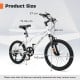 Kids mountain bike size chart showing dimensions for 20-inch model, ideal for children aged 8+ years old.