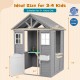 Kids outdoor playhouse in gray with sink, half door, and ideal size for 3-4 children, perfect for imaginative play.