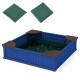 Kids outdoor sandbox in navy with oxford cover and four corner seats, perfect for safe play and comfort.