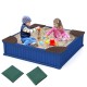 Kids outdoor sandbox in navy with 4 corner seats, durable HDPE material, and waterproof oxford cover for safe play.