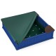 Kids outdoor sandbox in navy with oxford cover, featuring 4 corner seats for comfortable play and protection from.