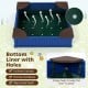 Kids outdoor sandbox with perforated bottom liner for drainage, navy color, includes oxford cover and 4 corner seats.