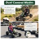 Kids pedal go-kart in green with steering wheel, gear shifter, and handbrake, designed for safe outdoor fun.