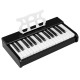 Kids piano keyboard with 30 keys, black finish, and music stand, designed for beginners aged 3 and up.