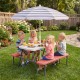 Kids picnic table with pink benches, height-adjustable umbrella, perfect for outdoor play and snacks for up to 4.