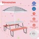 Kids picnic table with pink benches and a foldable umbrella, suitable for indoor and outdoor use, seats up to 4.