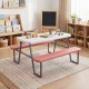 Kids picnic table with pink benches, HDPE tabletop, and powder-coated metal frame, perfect for indoor and outdoor play.