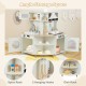 Kids play kitchen wooden corner playset in beige with ample storage, spice rack, dish rack, and hanging hooks for.