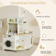 Kids play kitchen wooden corner playset in beige with working faucet, oven, and realistic lights for imaginative play.