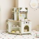 Kids play kitchen wooden corner playset in beige with working faucet, oven, and ample storage for imaginative cooking.