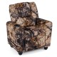 Kids recliner chair in camouflage design with cup holder, ergonomic high backrest, and retractable footrest for comfort.