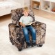 Kids recliner chair in camouflage with cup holder, featuring ergonomic design and soft foam for comfort and durability.