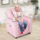 Kids recliner chair in pink with adjustable backrest, cup holder, and side pocket, ideal for playrooms and bedrooms.