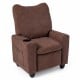 Kids recliner in brown with adjustable footrest, cup holder, and soft chenille fabric, perfect for playrooms and.