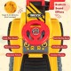Kids ride-on bulldozer toy truck with adjustable bucket, realistic sound effects, and flexible steering for ages 3+.