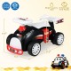 Kids ride-on car sliding toy in black and red with a steering wheel music box, perfect for developing motor skills.