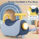 Kids ride-on push car in blue features a bright headlight, fun music, and under-seat storage for toddlers aged 18-36 months.