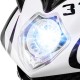Bright LED headlight of the Kids Ride on Motorcycle, featuring a sleek black design for fun and safe riding.