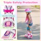 Kids roller skates in rose red with adjustable cuff buckle, light-up wheels, and safety features for secure skating.