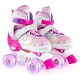 Adjustable kids roller skates in rose red with colorful light-up wheels and butterfly patterns for safe, fun skating.