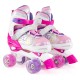 Kids roller skates in rose red with adjustable sizes, light-up wheels, and butterfly patterns for fun and safety.
