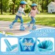 Kids roller skates in blue with adjustable sizes, light-up wheels, and breathable liner for comfort and fun.