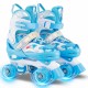 Kids roller skates in blue with light-up wheels, adjustable sizes, and triple safety protection for fun and secure.