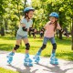 Two girls roller skating in a park wearing Kids Roller Skates with light-up wheels and safety gear for fun and.
