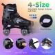 Kids adjustable roller skates in black with light-up wheels, featuring secure laces and breathable mesh for comfort.