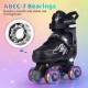 Kids adjustable roller skates in black with light-up wheels and ABEC-7 bearings for smooth outdoor skating.