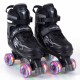 Kids adjustable roller skates in black with light-up wheels, designed for comfort and stability during skating.