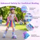 Kids roller skates in blue with light-up wheels, featuring reinforced buckles and a secure fit for toddlers ages 7-9.