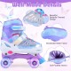 Kids roller skates in blue with butterfly design, featuring adjustable sizing, breathable mesh, and light-up wheels for.