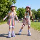 Kids roller skates in blue with light-up wheels, featuring a butterfly design, perfect for outdoor fun and beginner.