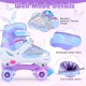 Kids roller skates in blue with butterfly design, featuring breathable mesh fabric and soft padded interior for comfort.