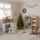 Kids room set featuring a natural study desk, chair, recliner, and 4-ft Christmas tree for festive, functional decor.