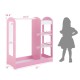 Natural dress-up storage wardrobe in pink with shelves and mirror, perfect for organizing costumes and accessories.